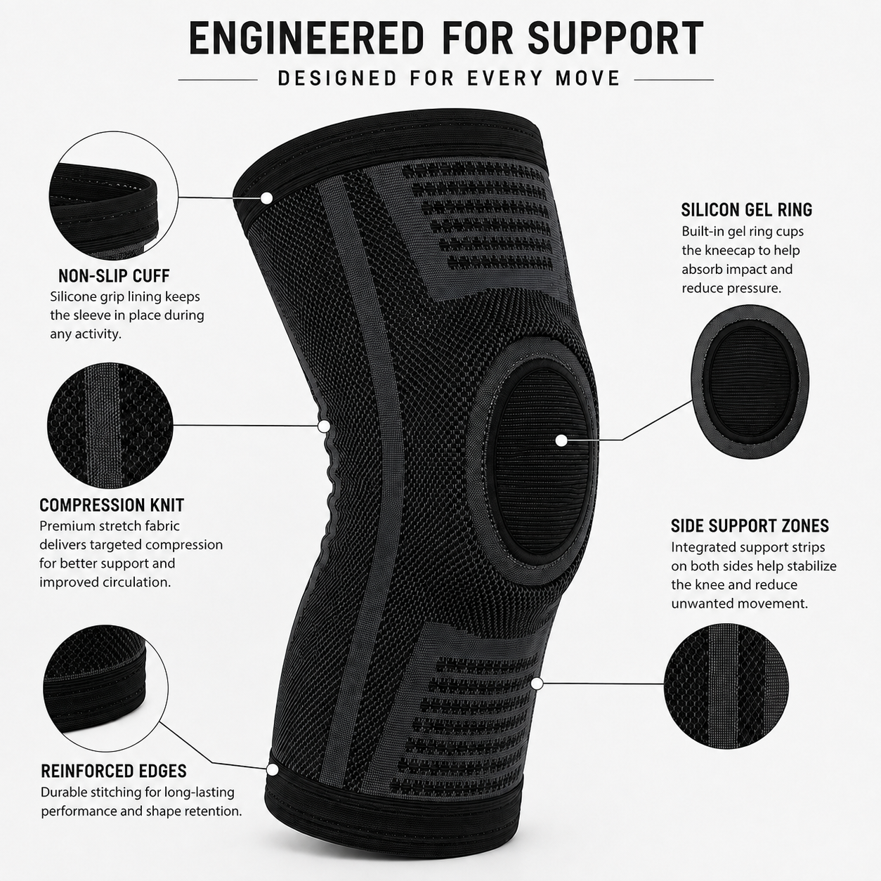 Knee Sleeves with Silicone Gel Ring